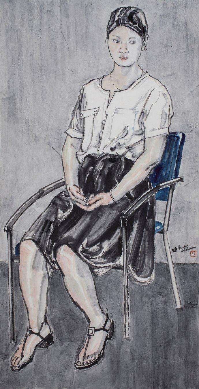 于新生水墨人物写生91:女青年