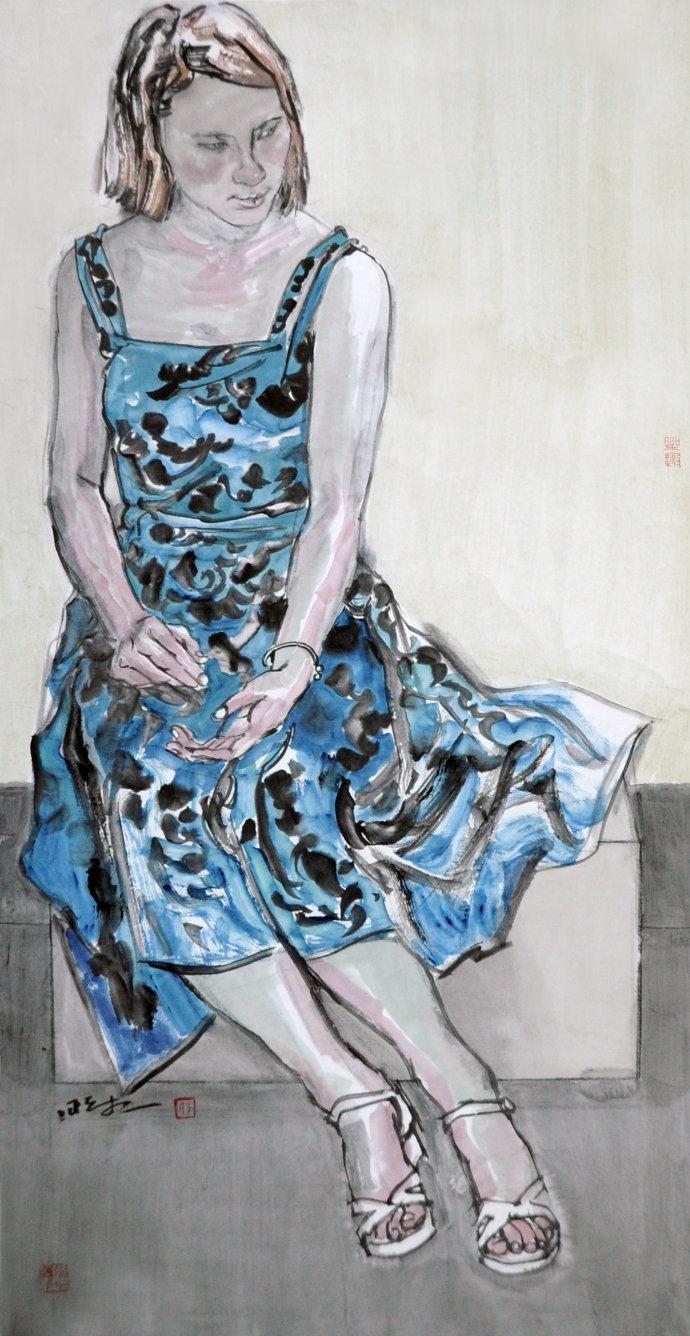 于新生水墨人物写生94:女青年