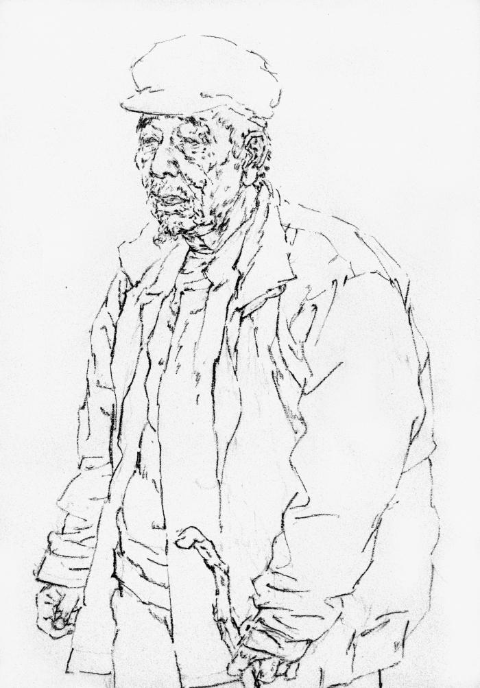 拿拐杖的老人  26x37cm   炭笔    于新生
